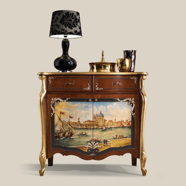 Wohnzimmer-sideboard aus holz mit venezianischer dekoration made in italy - ottaviano
