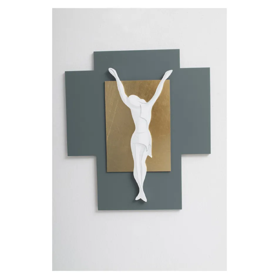 Lasergraviertes Kruzifix aus Kies und Blattgold, hergestellt in Italien – Cornelia Viadurini