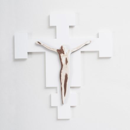 Lasergraviertes weißes Kruzifix des Erlösers, hergestellt in Italien – Glora Viadurini
