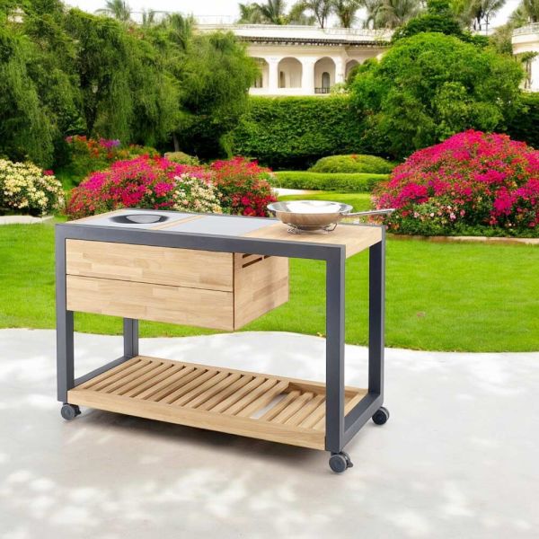 Outdoor-küche 140x65x93 cm aus massivem teakholz und aluminium - convivial