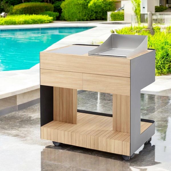 Outdoor-küche 96x70x93 cm aus massivem teakholz und aluminium - raffiniert