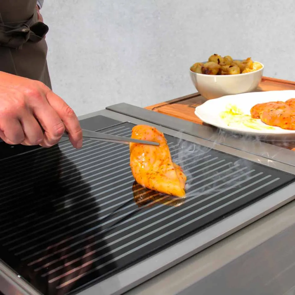 Moderne Gartenküche im Freien auf Holz- und Stahlrädern - Buoncalliope Viadurini