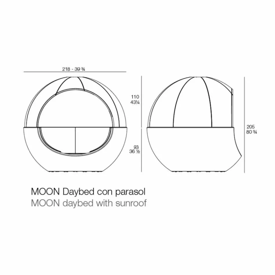 Luxus rundes Design Garden Daybed mit Sonnenschirm - Ulm Moon von Vondom Viadurini