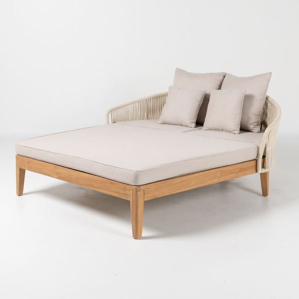 Gartenliege aus teakholz, aluminium, seil und kissen – jacub