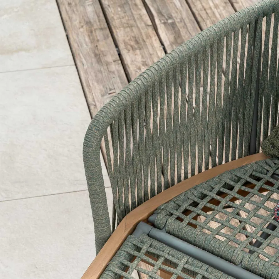 Gartenliege aus Teakholz, Aluminium, Seil und Kissen – Jacub Viadurini