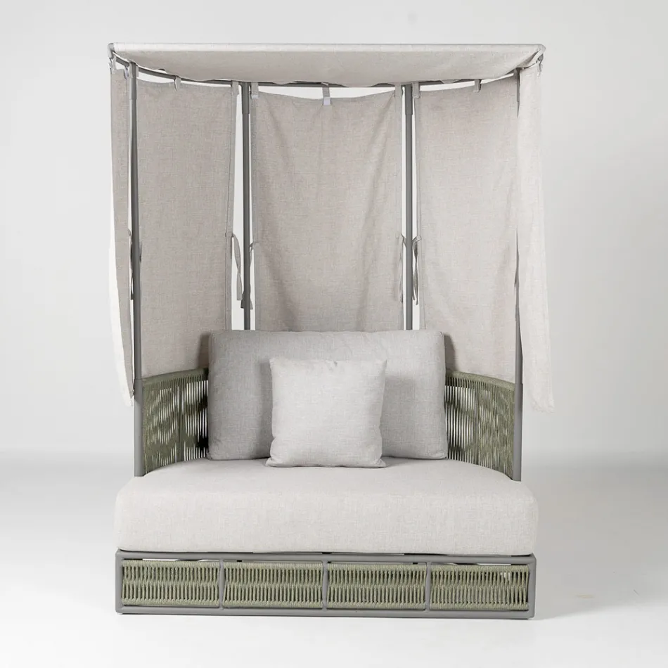 Gartenliege aus Teakholz, Aluminium und Seil mit Kissen - Arcangelo Viadurini