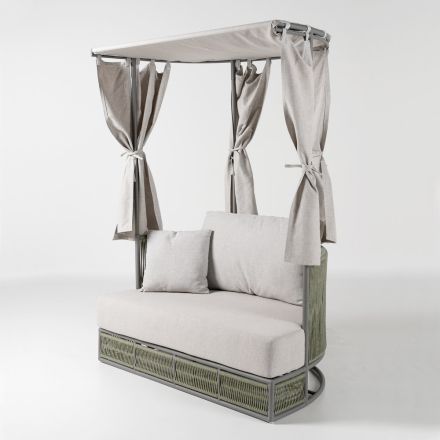 Gartenliege aus Teakholz, Aluminium und Seil mit Kissen - Arcangelo Viadurini