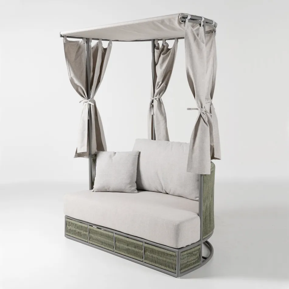 Gartenliege aus Teakholz, Aluminium und Seil mit Kissen - Arcangelo Viadurini