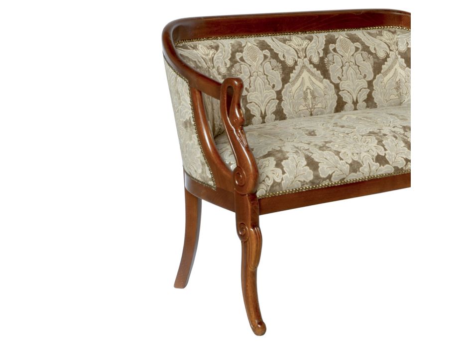 Sofa aus dekoriertem Stoff und patinierter Walnussstruktur, hergestellt in Italien – Citrino Viadurini