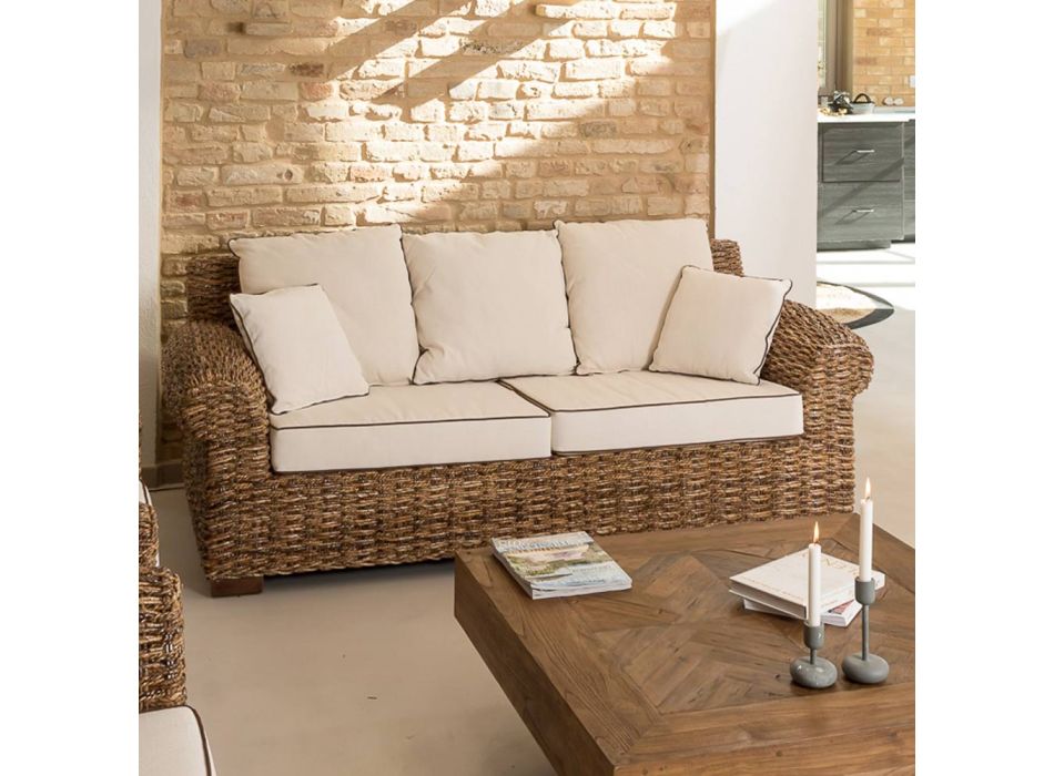 2- oder 3-Sitzer-Outdoor-Sofa in Abaca mit Kissen - Lagertha Viadurini
