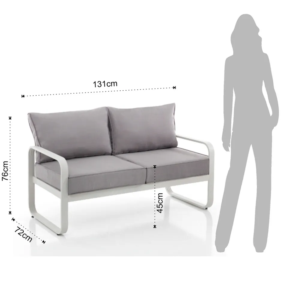 2-Sitzer-Außensofa aus Aluminium und Kissen mit Polyesterbezug - Avoir Viadurini