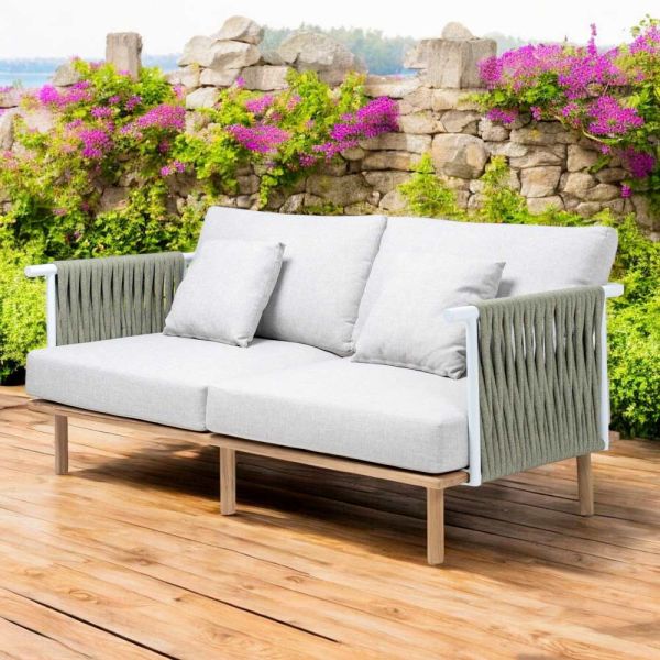 2-sitzer-sofa aus teakholz, seilgeflecht und kissen - bellatrix