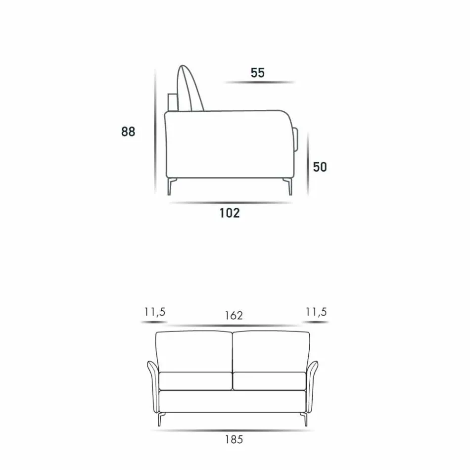 Sofa 3-Sitzer Design L.185cm Stoff / Kunstleder in Italien Erica Viadurini