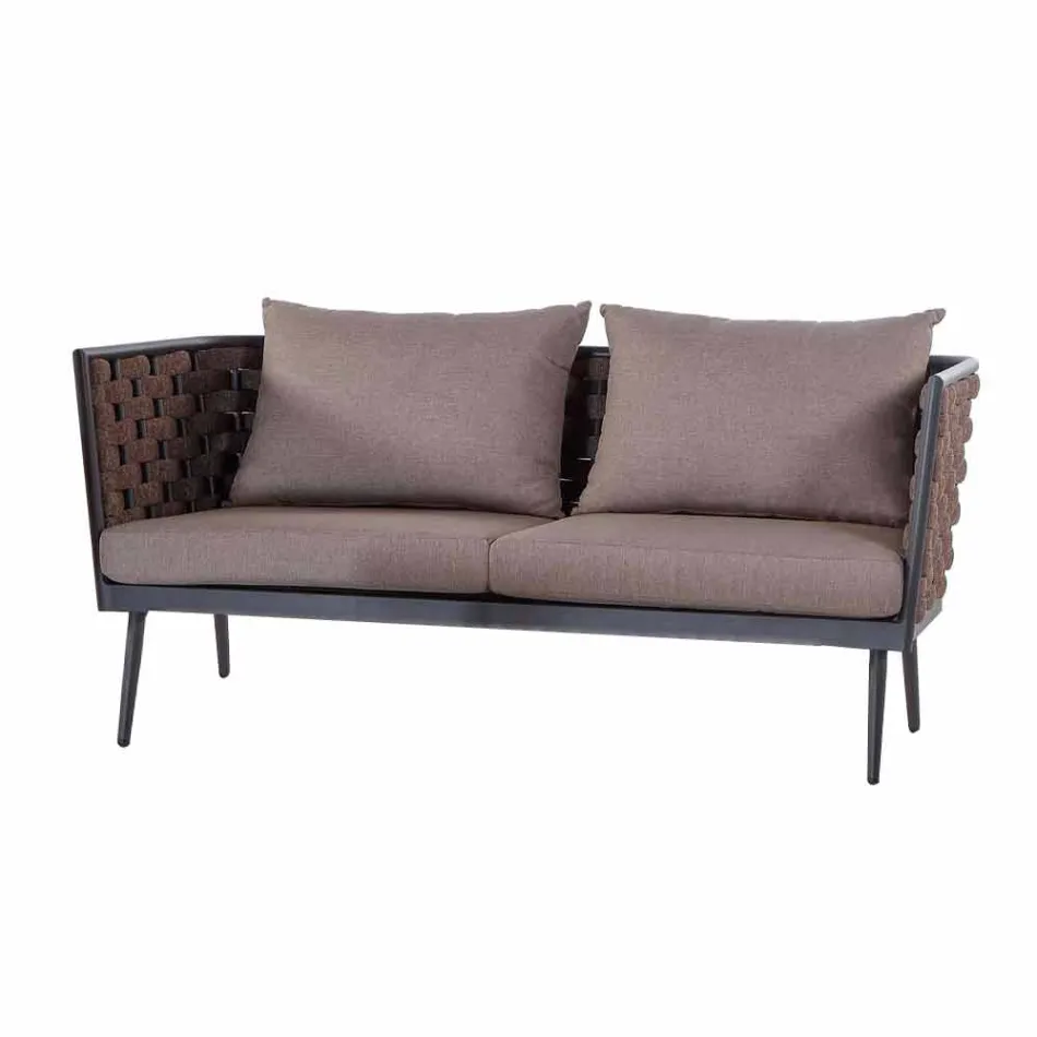 3-Sitzer-Gartensofa aus Aluminium und Seil mit Stoffkissen - Rasti Viadurini