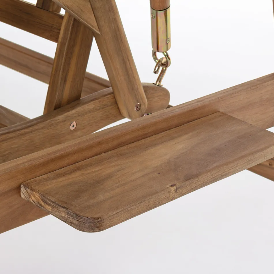 2-Sitzer-Schaukelsofa aus Akazienholz mit weißer Leinwand - Roxen Viadurini