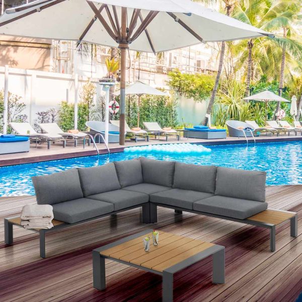 Ecksofa mit couchtisch für draußen und drinnen aus aluminium – mettre