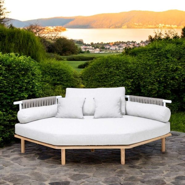 Sechseckiges garten-ecksofa aus teak und seil - bellatrix