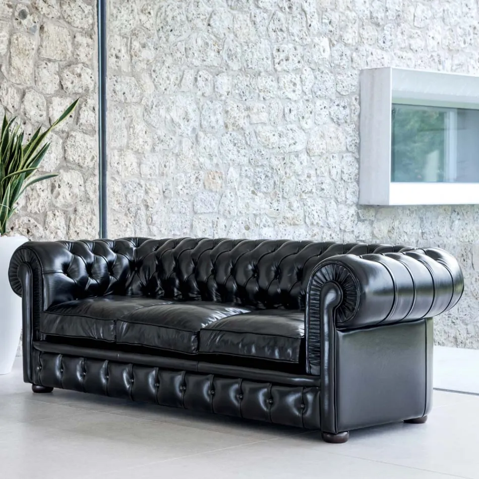 Klassisches Sofa mit Zwiebelfüßen aus Buchenholz Made in Italy - Spassoso Viadurini