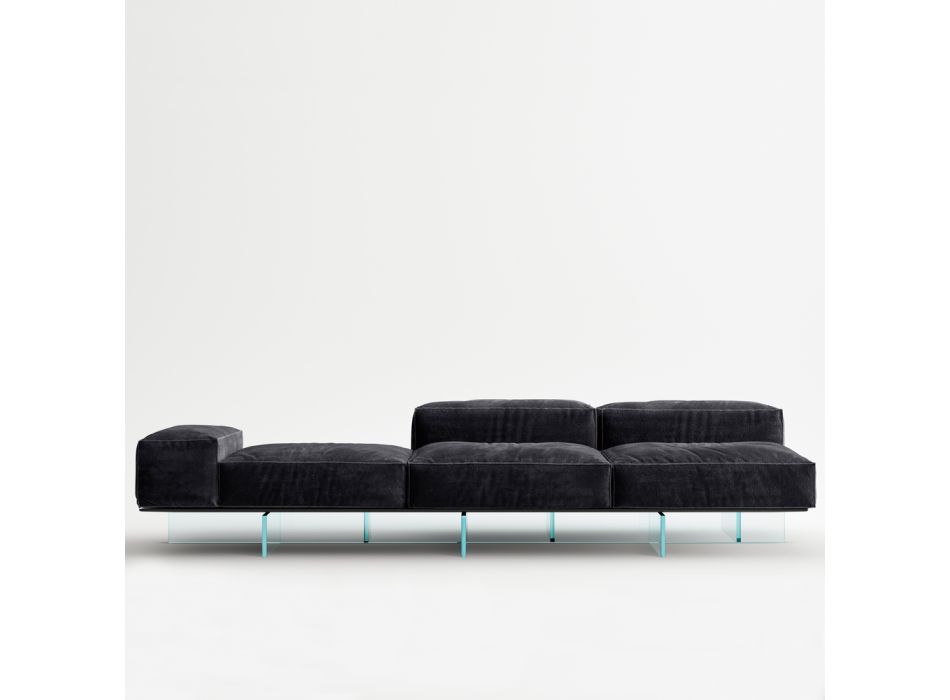 Sofa mit extraklarem Glassockel und Stoffsitz, hergestellt in Italien – Rory Viadurini