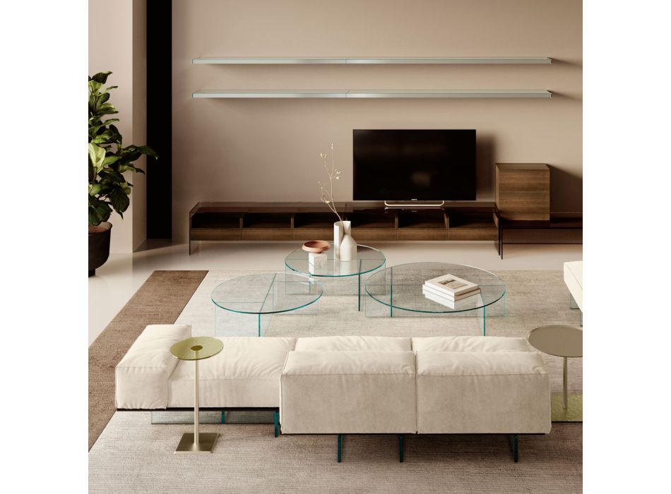 Sofa mit extraklarem Glassockel und Stoffsitz, hergestellt in Italien – Rory Viadurini
