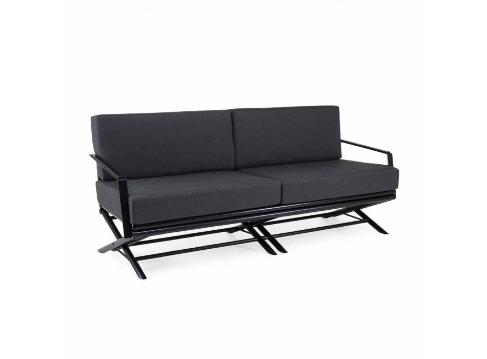 3-Sitzer-Sofa im Freien aus Naturholz oder schwarzem und luxuriösem Stoff - Suzana Viadurini