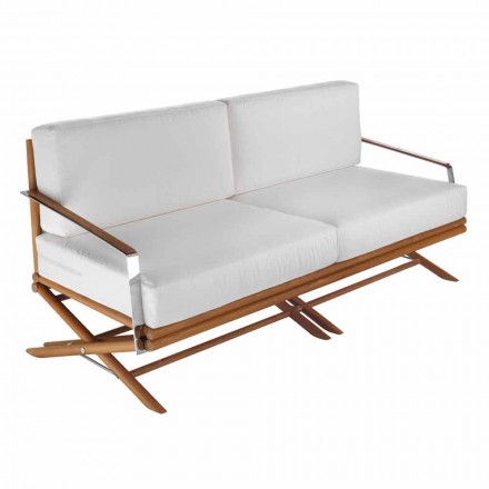 3-Sitzer-Sofa im Freien aus Naturholz oder schwarzem und luxuriösem Stoff - Suzana Viadurini