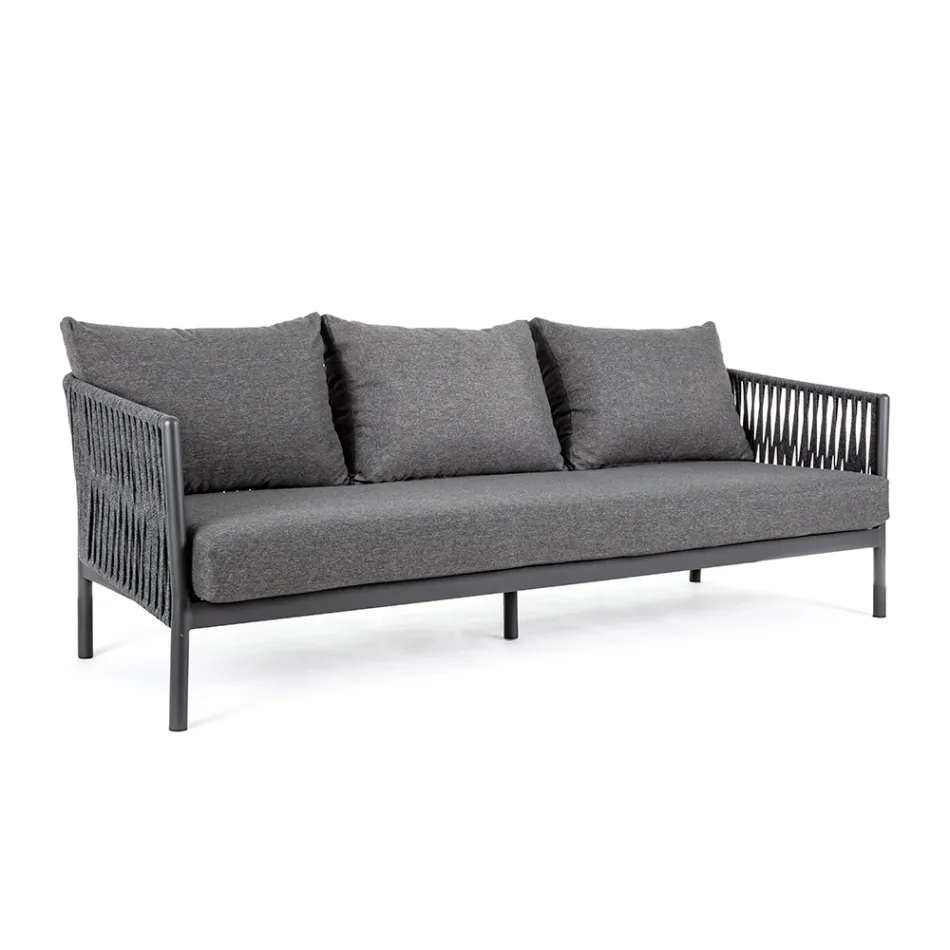 Outdoor-Sofa aus Aluminium und Seil mit Stoffkissen, Homemotion – Shama Viadurini