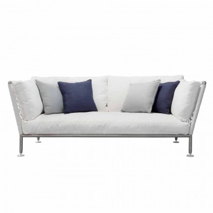 Outdoor-Sofa aus Stahl und gewebten weißen PVC-Kissen - Ontario6 Viadurini