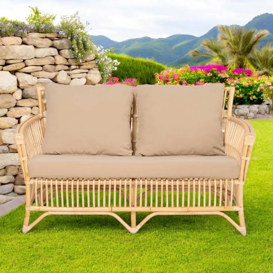 Outdoor-Sofa aus natürlichem Rattan, inklusive Kissen, - Bellaria Viadurini