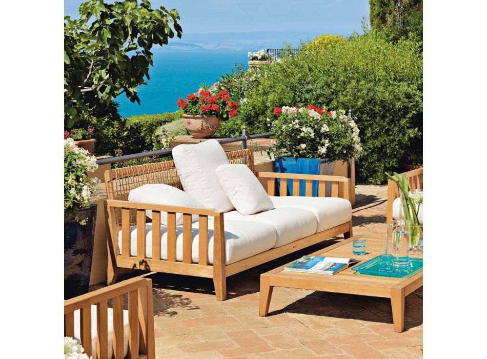 Outdoor-Sofa aus Teakholz und WaProLace mit Kissen made in Italy - Oracle Viadurini