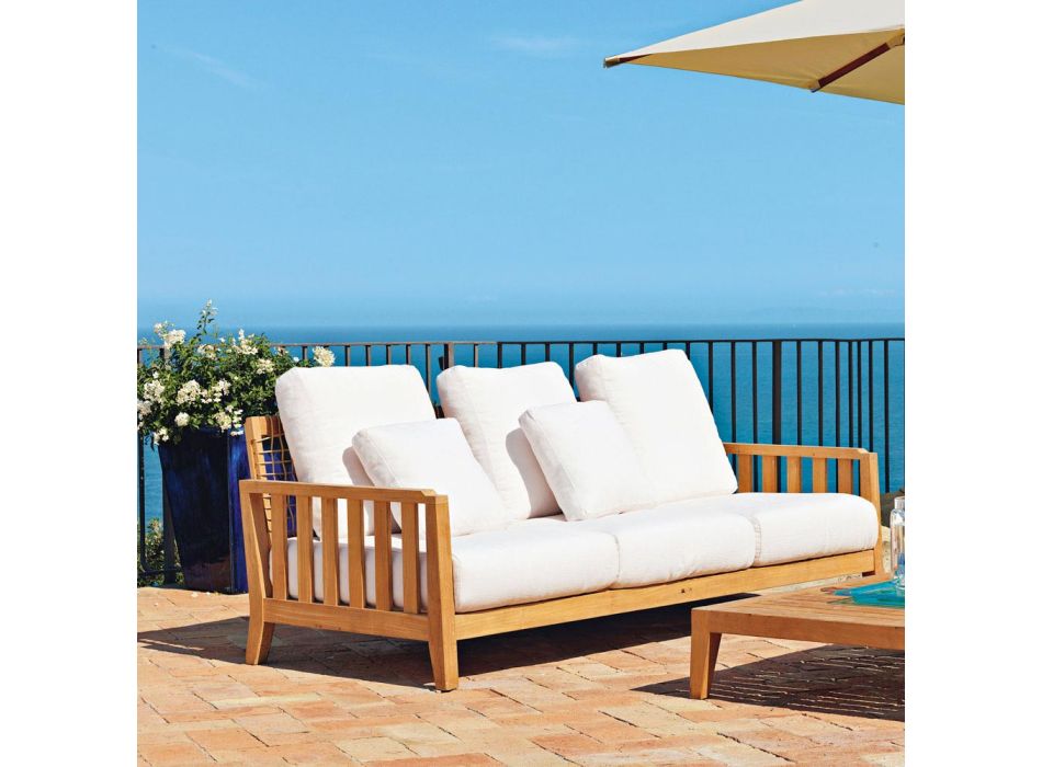 Outdoor-Sofa aus Teakholz und WaProLace mit Kissen made in Italy - Oracle Viadurini