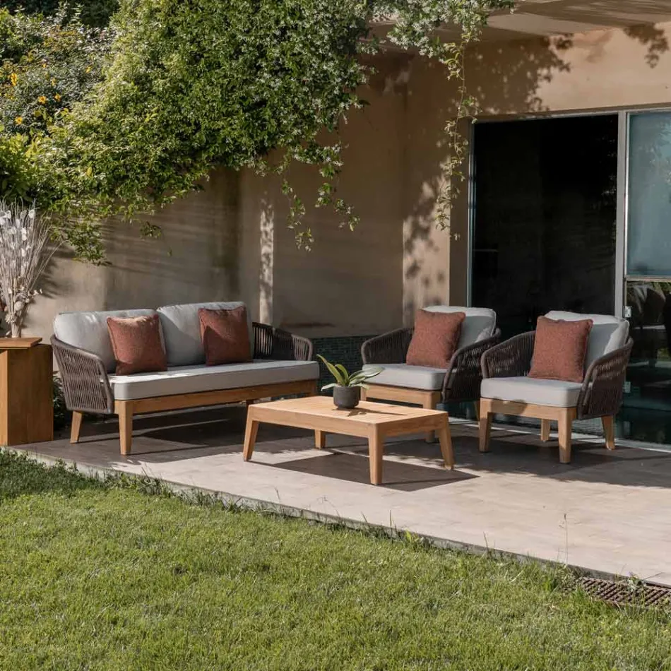 Outdoor-Sofa aus Teakholz und Polyethylengewebe - Jhon Viadurini