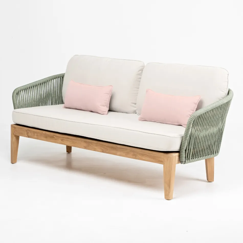 Outdoor-Sofa aus Teakholz und Polyethylengeflecht - Jhon Viadurini