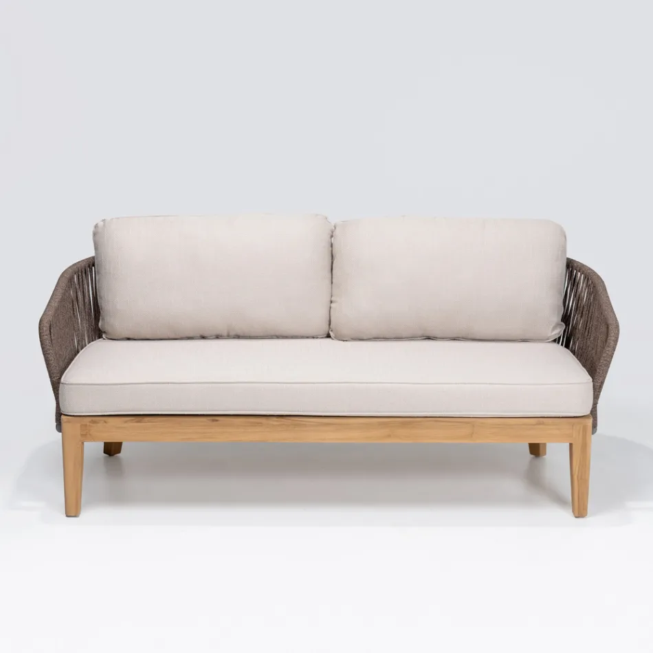Outdoor-Sofa aus Teakholz und Polyethylengeflecht - Jhon Viadurini