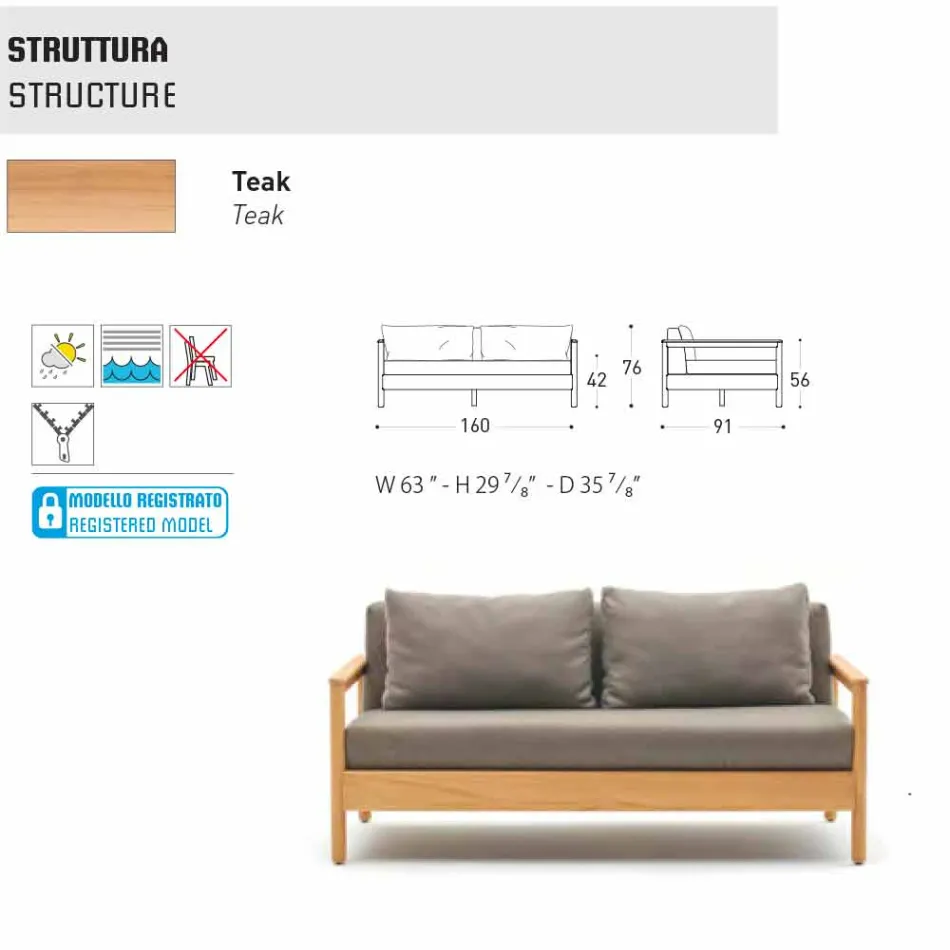 Modernes Varaschin Bali Außensofa mit gepolsterten Kissen Viadurini