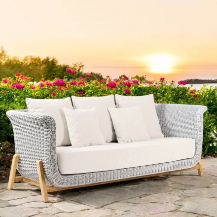 3-Sitzer-Gartensofa aus Teakholz und Seilgeflecht - Arjuna Viadurini