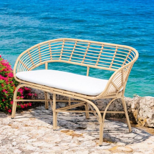 Gartensofa aus aluminium- und polyrattan-geflecht und kissen - ellide