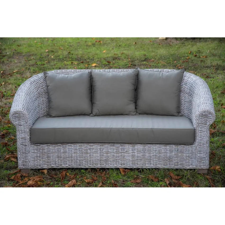 Gartensofa aus natürlicher Kubù-Faser mit Kissen - Isildur Viadurini