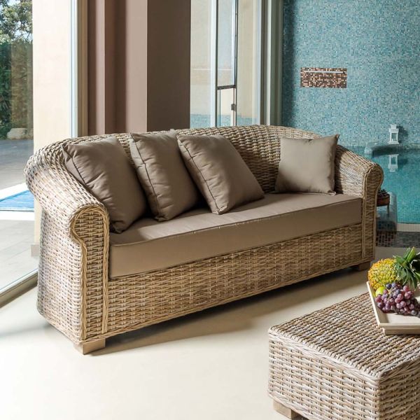 Gartensofa aus natürlicher kubù-faser mit kissen - isildur