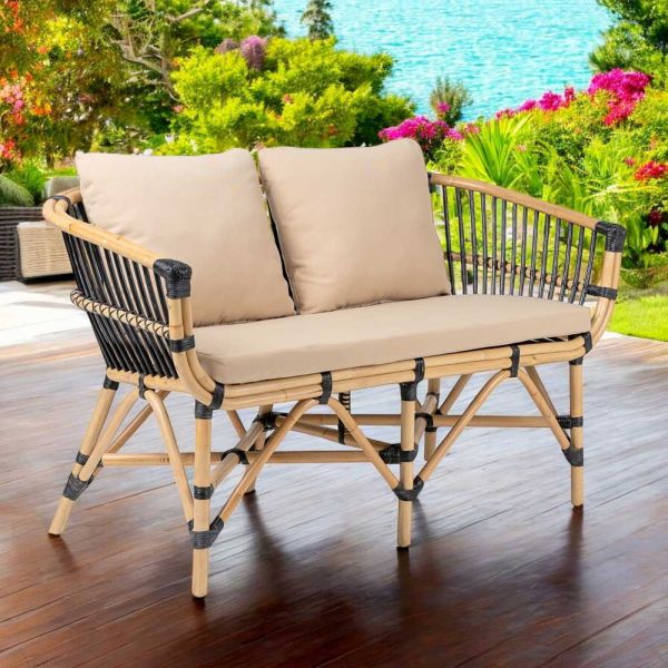 Gartensofa aus natürlichem rattan mit kissen inklusive - catelyn