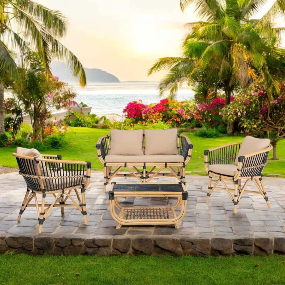 Gartensofa aus natürlichem Rattan mit Kissen inklusive - Catelyn Viadurini