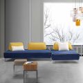 Modulares 4-Sitzer-Wohnzimmersofa aus blauem Stoff Made in Italy - Mykonos
