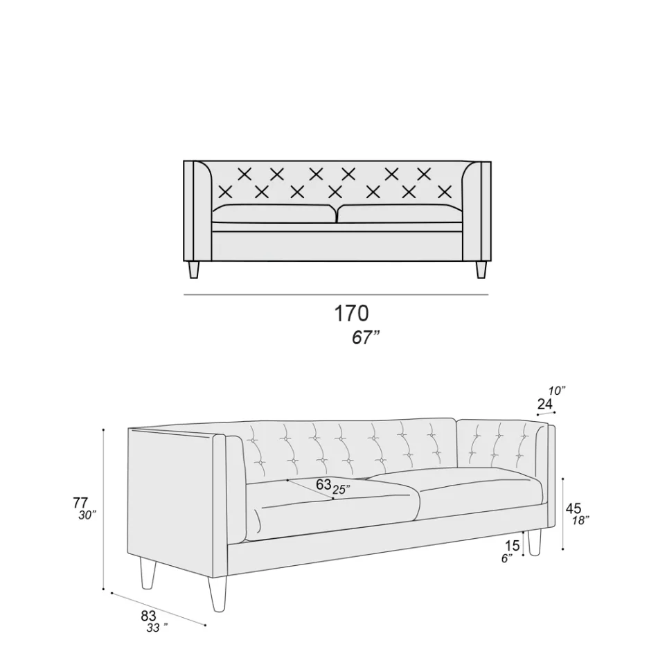 Wohnzimmersofa mit Holzstruktur und Füßen Made in Italy - Comico Viadurini