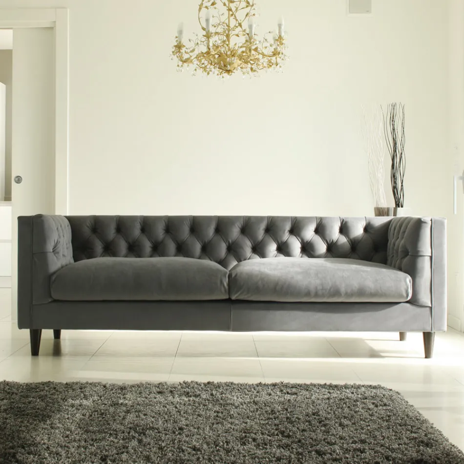 Wohnzimmersofa mit Holzstruktur und Füßen Made in Italy - Comico Viadurini