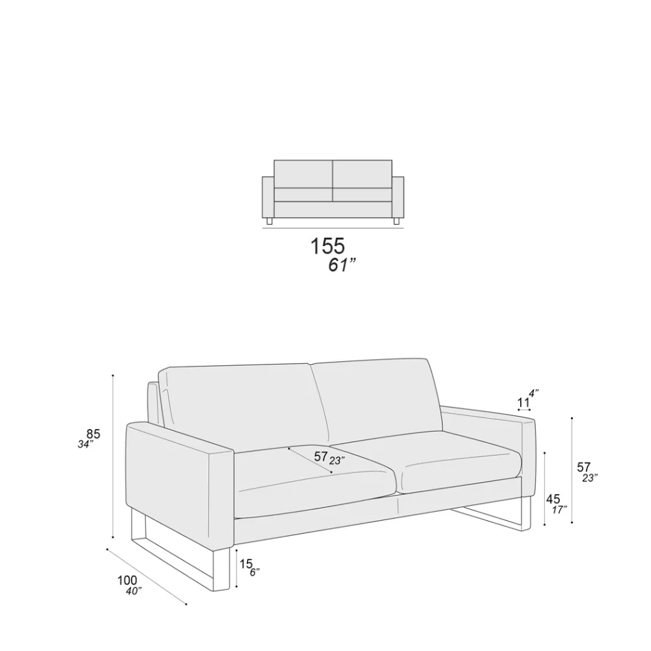 Wohnzimmersofa mit Kufenfüßen aus verchromtem Metall - Exklusiv Viadurini