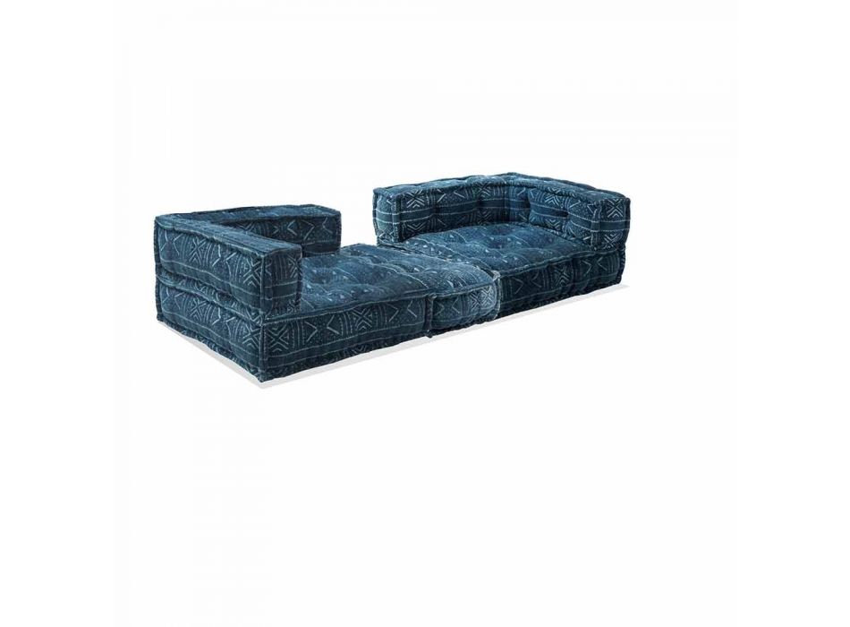 Zweisitzer-Sofa, bezogen mit Ethno-Design. Farbiger Stoff - Faser Viadurini