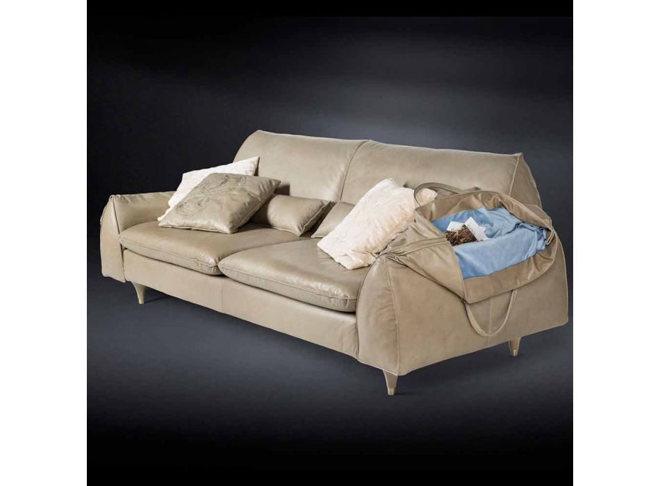 Massivholz und Leder-Sofa mit Armlehnen Eve-Objekte führt Viadurini