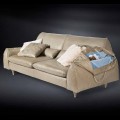 Couch aus Massivholz und Leder, Armelehnen mit Ablage Eve
