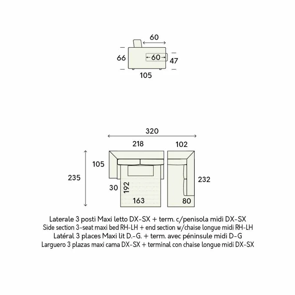 Design Eckschlafsofa aus beige Stoff Made in Italy - Ortensia Viadurini