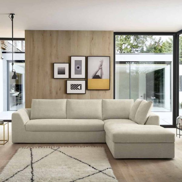 Design eckschlafsofa aus beige stoff made in italy - ortensia